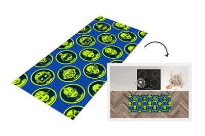 Keukenloper - Loper keuken - Patronen - Robot - Geel - Blauw - 120x50 cm - Keukenloper vinyl