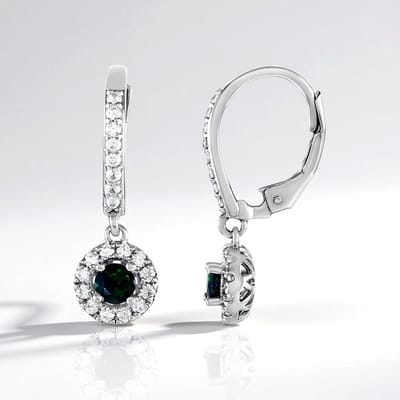 Cavill - Zilveren Oorbellen 925 Sterling Zilver met Platina - 2 Ronde Mezezo Opalen 0,31 ct - 1,11 ct Pavé Tanziaanse Zirkonen - Elegant Design