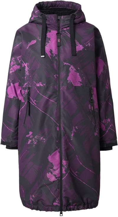 Laurasøn - Dames - Functionele jas met print oversized teddy voering capuchon - Zwart - Maat 44+