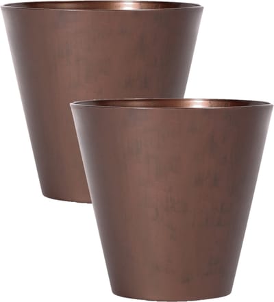 Prosperplast Bloempot/plantenpot voor buiten - Set van 2x stuks - kunststof - brons/cortenstaal look - D20 x H19 cm - 3,5 liter