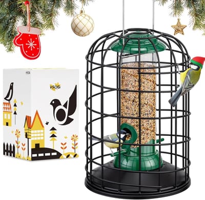 Voederhuis voor Vogels met Beschermende Kooi, Geschikt voor Kleine en Wilde Vogels, Robuust en Duurzaam Ontwerp voor Hangend Gebruik