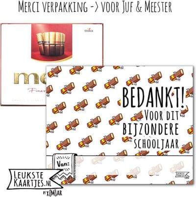 Kaartkadootje Merci -> Juf & Meester - No:12 (Merci Chocolade - Bedankt bijzondere schooljaar-reepjes) - LeuksteKaartjes.nl by xMar