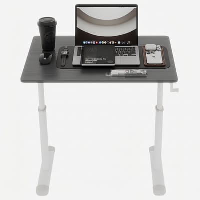 Handmatig in hoogte verstelbaar bureau - compact zit-sta bureau grijs - studiebureau - 80x60 cm - handzwengel - thuiskantoor grijs