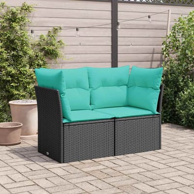 vidaXL - Tuinbank - 2-zits - met - kussens - poly - rattan - zwart