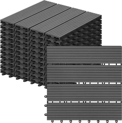 WPC Terrastegels - Houtkunststof Composiet Tegels - Buiten vloeren leggen - Antislip geribbeld oppervlak - 11 stuks 1 m² - Grijs