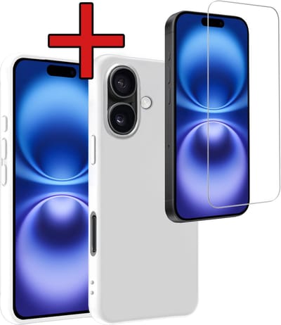 Hoesje - Met Screenprotector - Geschikt voor Apple iPhone 16 - Sterk & Shockproof - Telefoon Hoes - Back Cover - Siliconen Case - Telefoonhoes - Wit