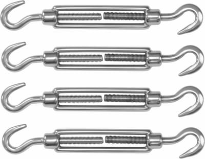 AMIG Spanschroeven/draadspanner met haak/haak - 4x - 11cm - 316L RVS - 120kg - M6 schroefdraad