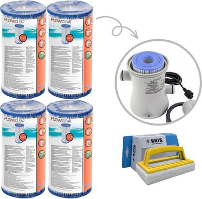 Bestway - Type III filters geschikt voor filterpomp 58389 - 4 stuks & WAYS scrubborstel