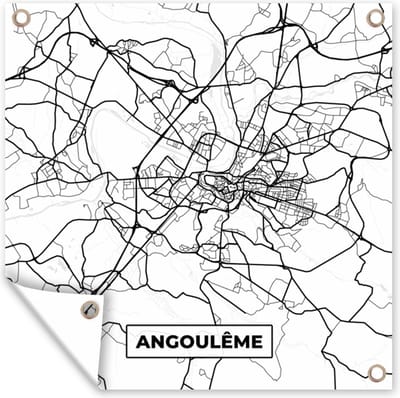 Tuin poster Angoulême - Stadskaart – Plattegrond – Kaart – Frankrijk - Zwart wit - 200x200 cm - Tuindoek