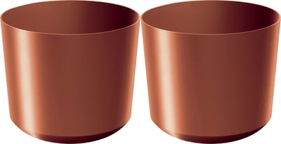 Prosperplast Plantenpot/bloempot Babylon - 2x - kunststof - buiten/binnen - koper - D18 x H18 cm