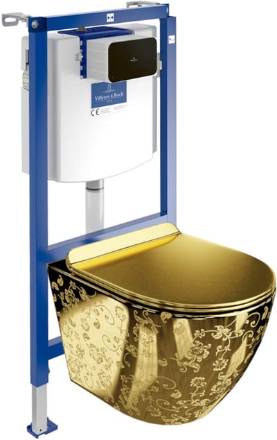 VILLEROY & BOCH ViConnect + SOFI SLIM GOLDEN EYE - Toiletset Compleet - Inbouwreservoir - Randloos - Zwart Paneel