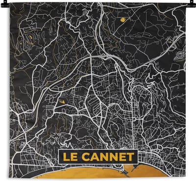 Wandkleed - Wanddoek - Plattegrond – Kaart – Stadskaart – Frankrijk – Le Cannet - 180x180 cm - Wandtapijt