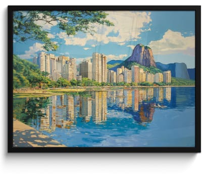 Poster in lijst - Fotolijst 70x50 cm - Posters - Berg - Skyline - Strand - Water - Posterlijst zwart - Decoratie - Wanddecoratie woonkamer - Muurdecoratie slaapkamer