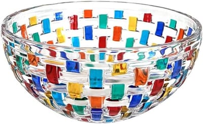 Grote Handgeschilderde Kristallen Slakom 20 cm - Kleurrijk Glas voor Salade, Fruit of Dessert
