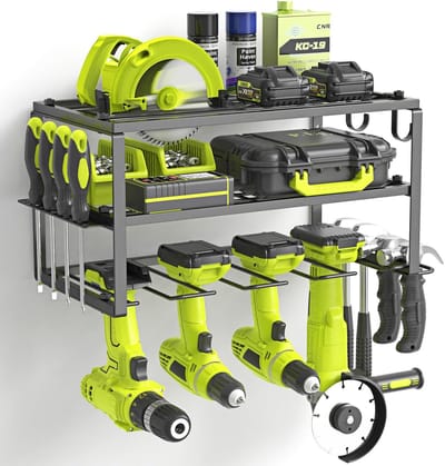 Dailygoods - Opbergrek - Gereedschap opbergen - Wandmontage met boorhouder - 3 lagen - Garage en werkplaats - Duurzaam en stevig