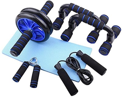 5 in 1 Home Oefening Set - Buikwiel, Push-up Stand, Handversterker en Springtouw voor Thuisfitness