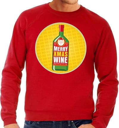 Foute kersttrui / sweater Merry Chrismas Wine rood voor heren - Kersttrui voor wijn liefhebber S