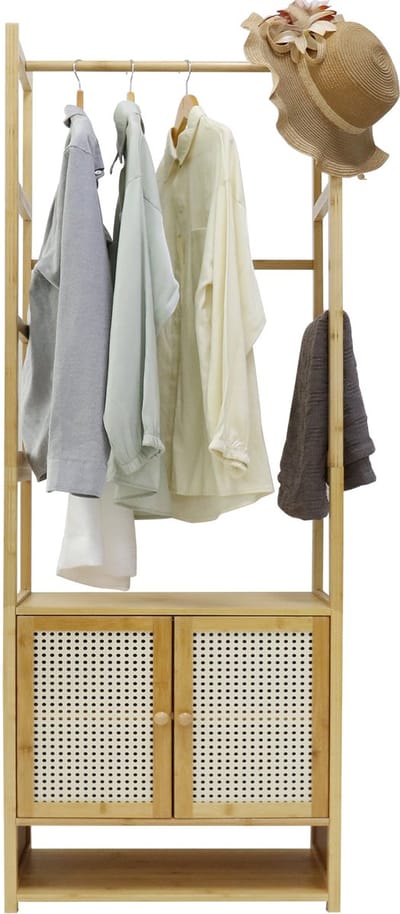 unho Bamboe Kledingrek - Open Garderobe met Kast - Kledinghangrail - Kapstokken - Vrijstaand Kledingrek voor Slaapkamer Woonkamer Hal 52x31.5x168cm