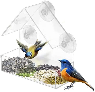 TOVBMUP Vogel huisje - Vogelhuisje voor aan / op het raam - Voederplek - Vogelhuis met Zuignappen - Bird Feeder Transparant Window - Vogel Verzorging - Inclusief Zuignappen - Transparant