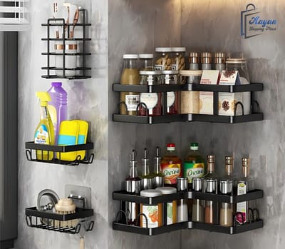 Wandplankenset voor badkamer – 3 manden + 2 hoekplanken – wandplank – doucherek zonder boren – doucherek hangend doucherekjes – douche rek – doucherek zwart – doucherekje hangend - 69982