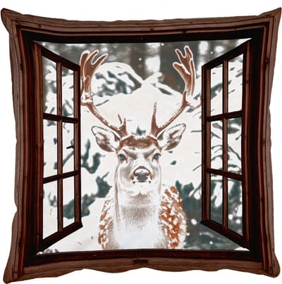 Sierkussens - Kussentjes Woonkamer - 50x50 cm - Hert - Sneeuw - Winter - Bos - Dieren - Doorkijk