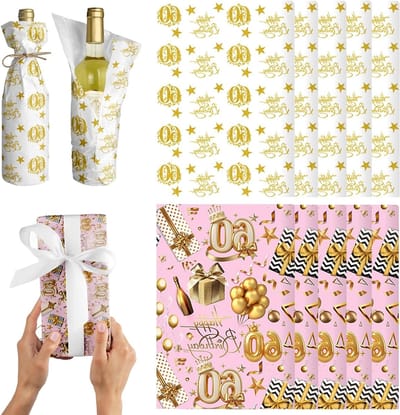 Verjaardagscadeau Inpakpapierset voor Vrouwen, DIY Gift Wrap Kit met Glanzende Inpakvellen, Tissue Papers en Satijnen Linten voor 60e Verjaardag