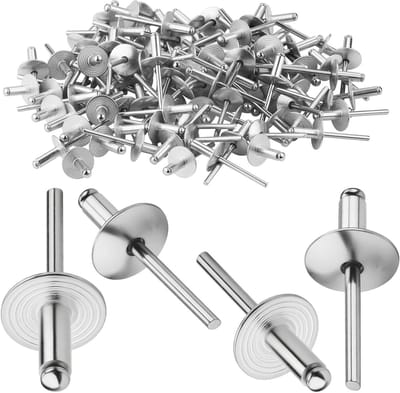Blindklinknagels Grote Flens - Popnagels Aluminium - Vastzetten Plaatwerk - Verbrede Dop - 48x12 mm 120 Stuks - Zilver