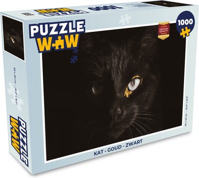 Puzzel Kat - Goud - Zwart - Legpuzzel - Puzzel 1000 stukjes volwassenen