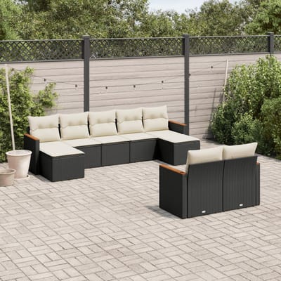 vidaXL - 9-delige - Loungeset - met - kussens - poly - rattan - zwart