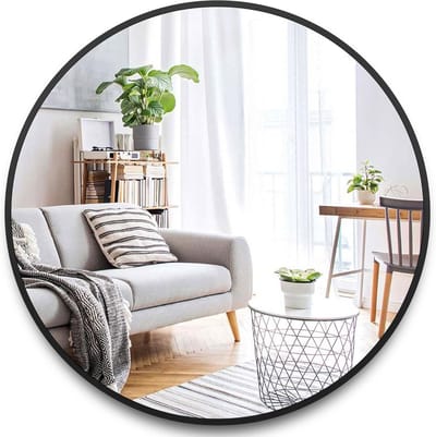 Ronde wandspiegel 36 inch zwart metalen frame decoratief voor badkamer woonkamer