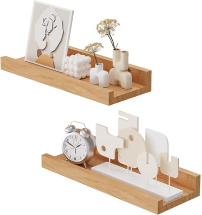 Omgoods- Wandplanken Set van 2 - Zwevende Planken - Houten Planken - Matzwarte Afwerking - Tot 20 kg - Eenvoudige Installatie - Plank