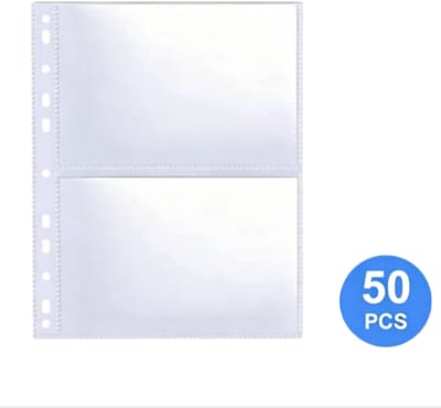 A4 foto-organizer met binnenpagina's - Kartonnen binnenpagina's - Geschikt voor ringbanden met 2, 3 of 4 gaten - Transparante opbergtas voor ansichtkaarten - Ontwerp met twee compartimenten - Dubbelzijdige bescherming - 50 vellen