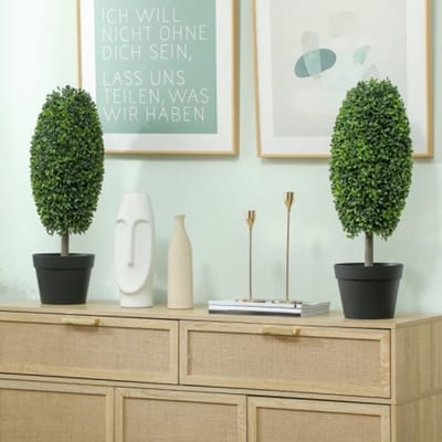 2-delige Set Kunstplanten – UV-bestendig, Met Bloempot, Kunststof & Cement, Groen