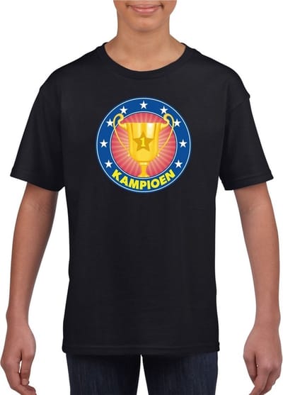 Zwart kampioen t-shirt voor kinderen 110/116
