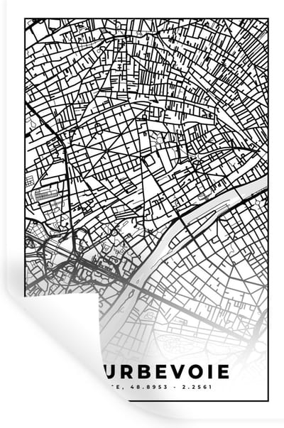 Muurstickers - Sticker Folie - Kaart - Stadskaart - Frankrijk - Courbevoie - Plattegrond - Zwart wit - 20x30 cm - Plakfolie - Muurstickers Kinderkamer - Zelfklevend Behang - Zelfklevend behangpapier - Stickerfolie