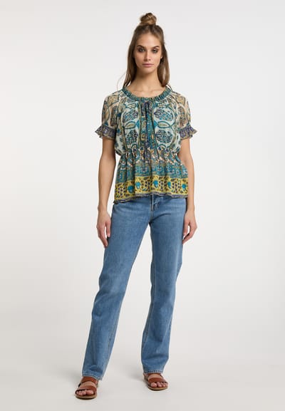 usha Blouse shirt Dames Blauw Veelkleurig