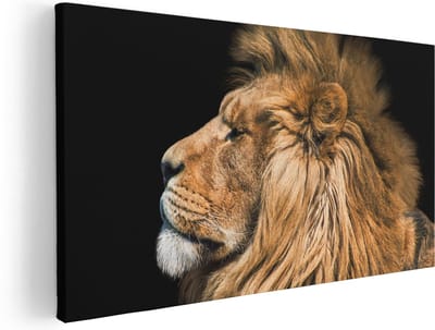 Artaza Canvas Schilderij Leeuw - 40x20 cm - Klein - Wanddecoratie Dieren - Muurdecoratie Dierenkop - Schilderijen Op Canvas Woonkamer