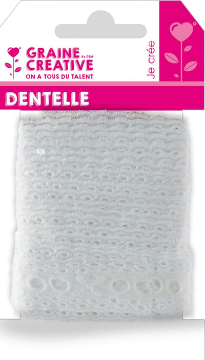 Graine Creative kanten lint katoen 26 mm 3 m off-white vintage decoratie.