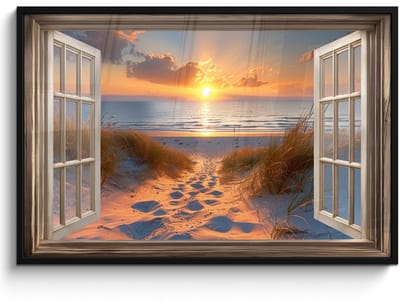 Poster in lijst - Fotolijst 120x80 cm - Posters - Doorkijk - Strand - Duinen - Zonsondergang - Posterlijst zwart - Decoratie - Wanddecoratie woonkamer - Muurdecoratie slaapkamer