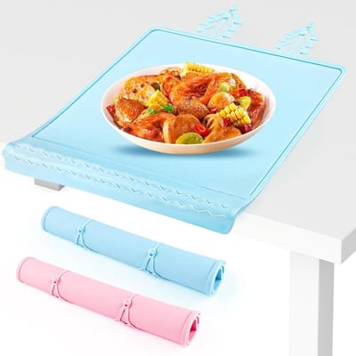 Siliconen kinderplacemats wasbaar - antislip & opvouwbaar - 30,5 x 20,6 cm - blauw/roze