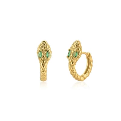 Aramat Jewels | Oorringen | 925 Zilveren Slangen Oorringen 10mm met Zirkonia - Snake Hoops | Goudkleurig / Groen | |4mm | Zilver | Kinderen, Volwassenen | Verkleurd niet