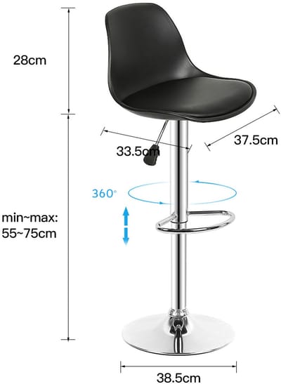 PIPIPOXER Set van 2 barkrukken,Barstoel in hoogte verstelbaar, 360° draaibaar, kunstleer, zwart