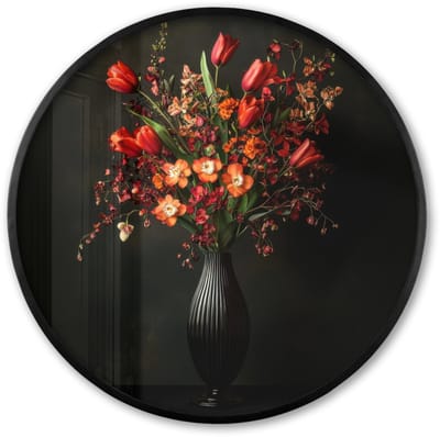 Poster in lijst Rond - Fotolijst 60x60 cm - Posters - Bloemen - Takken - Boeket - Ronde posterlijst zwart - Decoratie - Wanddecoratie woonkamer - Muurdecoratie slaapkamer