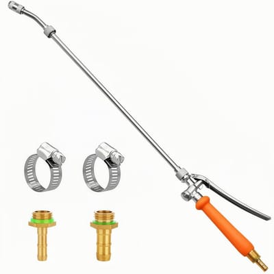 Metalen sproeier - 1/4" en 3/8" messing - Voor het besproeien van bloemen, planten en autowasstraten - Verstelbare nevelgrootte - Met afsluitklep van roestvrij staal en 2 slangklemmen (29")