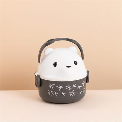 Stapelbare Bento Box Draagbare Leuke Cartoon Kinderen Lunchbox Dubbellaags Voedselopbergcontainer Bril Beer Thermische Bento Box white