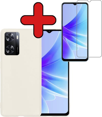 Hoesje - Met Screenprotector - Geschikt voor OPPO A57 - Sterk & Shockproof - Telefoon Hoes - Back Cover - Siliconen Case - Telefoonhoes - Wit