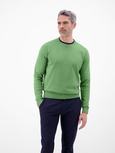 LERROS Gebreide herentrui van katoen met ronde hals , Maat: M , Kleur: SAGE GREEN , 100% katoen