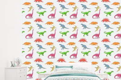 Behang - Fotobehang Patronen - Dino - Kinderen - Jongens - Kleuren - Kids - Jongen - Breedte 245 cm x hoogte 220 cm