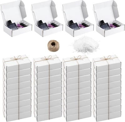 Kleine Geschenkdozen - Verzenddozen met Deksel - Feestelijke Verpakking - Inclusief Vuller en Touw - 7x5x2 Inch - Wit