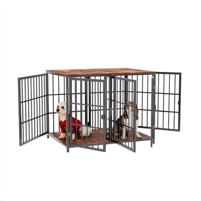 Hondenbench - Hondenkrat - Hondenkennel - Hoekvormig - Hondenhok - Voor Kleine & Middelgrote Honden - Walnoot - 90x62x68.5cm